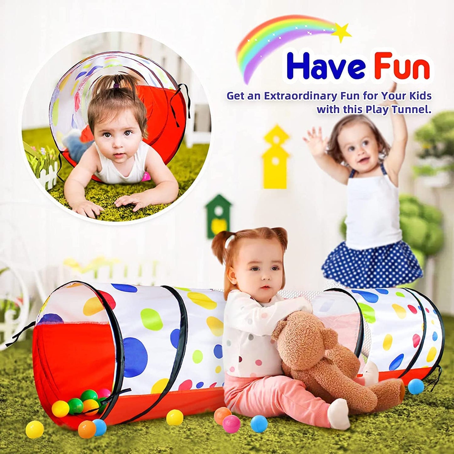 PigPigPen Pop Up Play Tunnel Tent for Toddlers Babies or Dogs, Indoor & Outdoor Toys for Kids Backyard Playset. (Red,Yellow,Blue)
