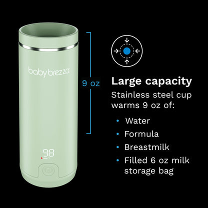 Baby Brezza Superfast Portable Baby Bottle Warmer – 67% Faster - Travel Breastmilk Warmer and Formula Warmer - Safe, Even Heating - Up to 9oz - No Adapters, Black