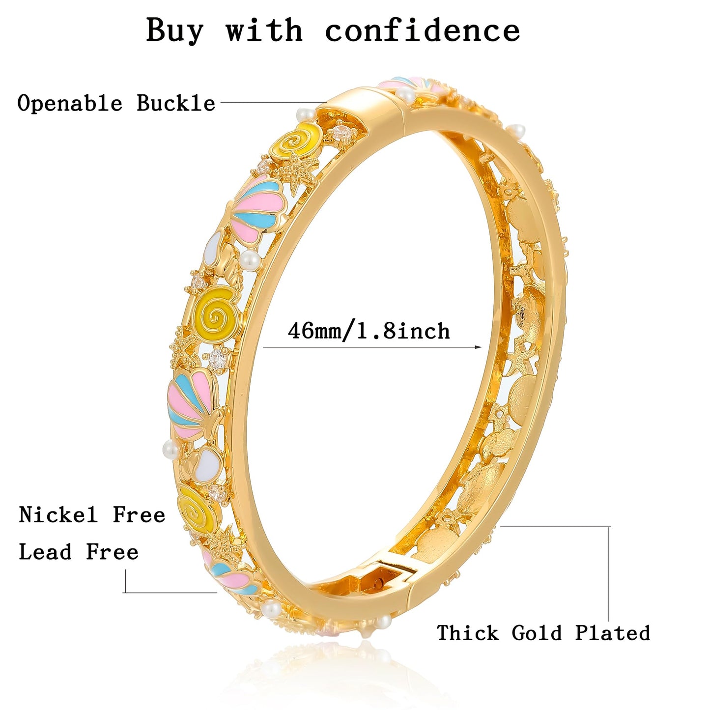Ethlyn Gold Plated Colorful Openable Kids Baby Girls Bangles Bracelets Birthday Christmas Gifts Birthday Presents for children