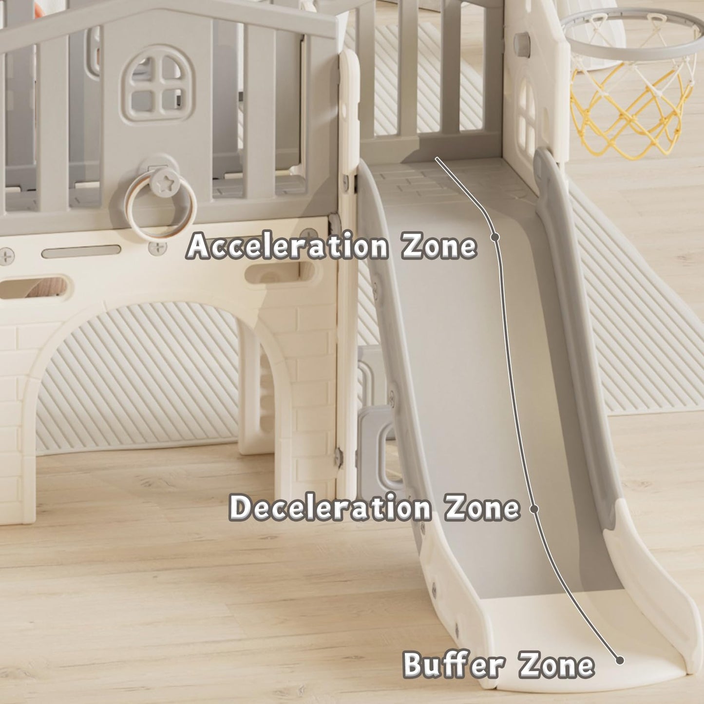 KORIMEFA 8 in 1 Toddler Slide Set, Kids Slide for Toddlers Age 1-3, Toddler Climber PlaySet with Basketball Hoop and Ball, Outdoor Indoor Kids Playground for Toddlers 1-3, Beige