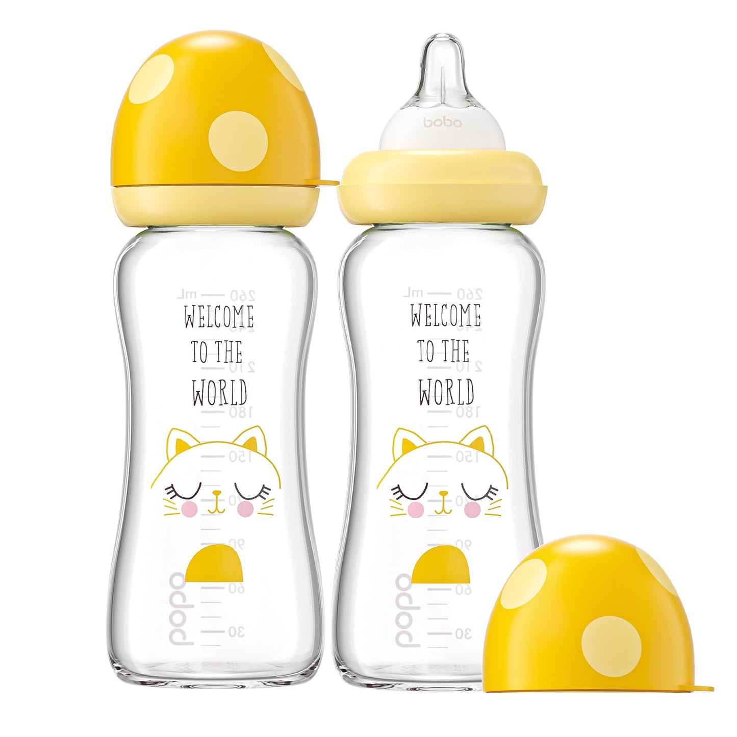 YOHKOH Natural Glass Baby Bottle with Natural Response Nipple, Newborn Anti-Colic Baby Bottles, Wide Neck Mushroom Cap Baby Bottle, Clear (8.8ounce (Pack of 4), Multicolour1)