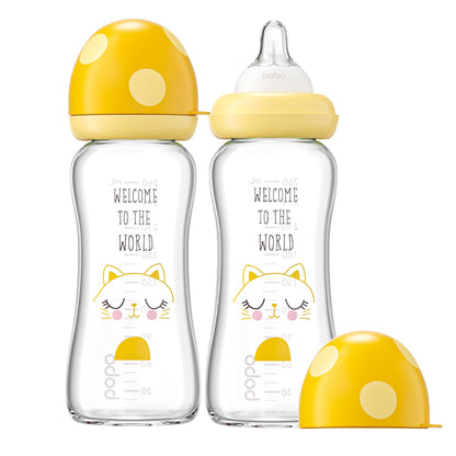 YOHKOH Natural Glass Baby Bottle with Natural Response Nipple, Newborn Anti-Colic Baby Bottles, Wide Neck Mushroom Cap Baby Bottle, Clear (8.8ounce (Pack of 4), Multicolour1)
