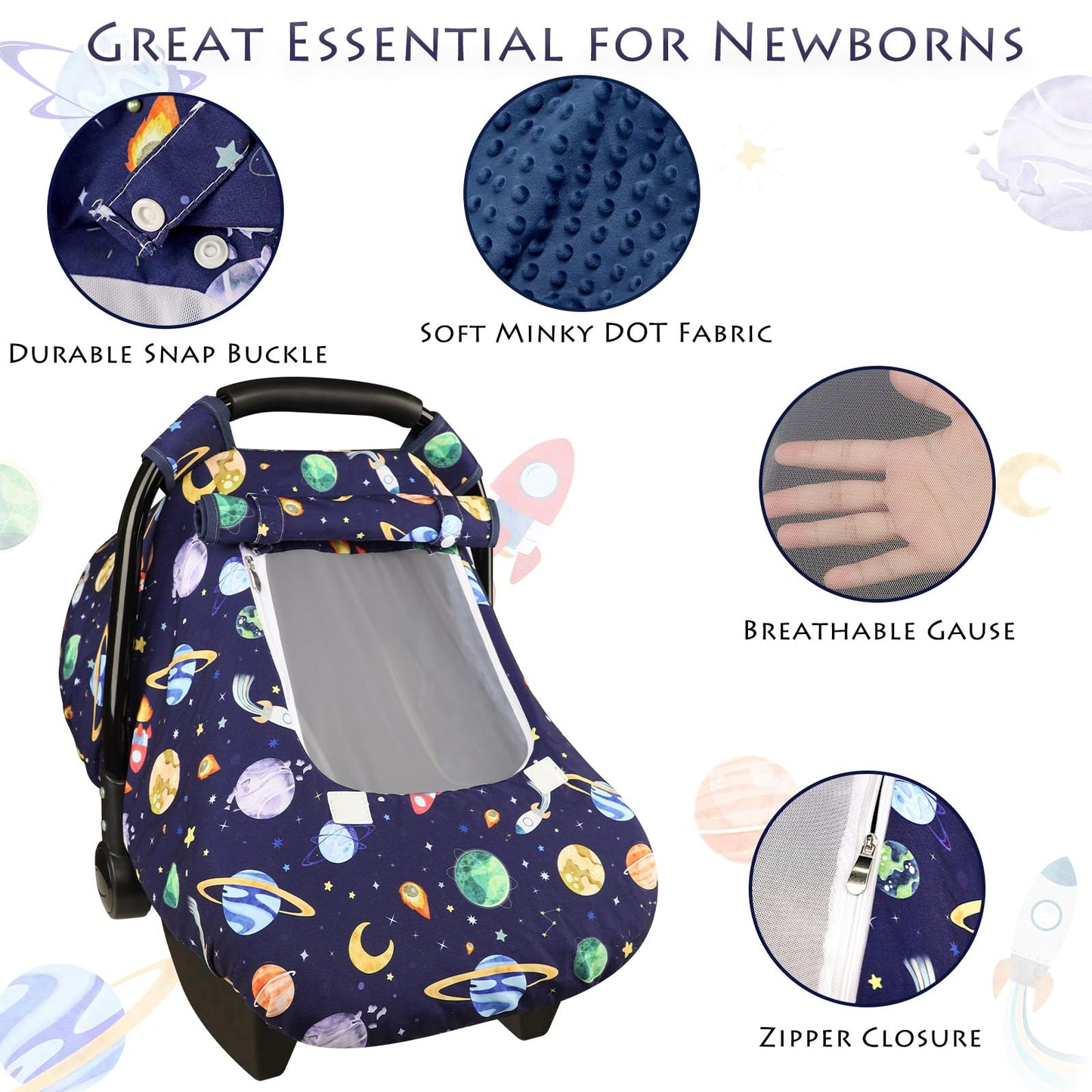 Pea Pod Car Seat Cover Baby, Infant Car Seat Canopy Covers for Newborn with 2 Layers Windows of Breathable Mesh Fabric, Lightweight Polyester/Soft Minky Dot Backing (Floral & Rainbow)