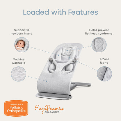 Ergobaby Evolve 3-in-1 Mesh Bouncer, Adjustable Multi Position Baby Bouncer Seat, Fits Newborn to Toddler, Grey Mesh