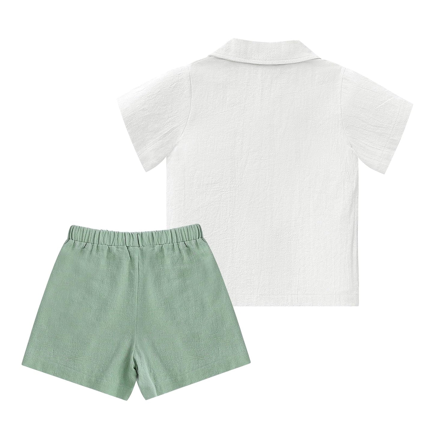 XMWEALTHY Toddler Baby Boy Summer Clothes Color Block Short Sleeve Button-down Shirt Tops + Cotton Pants Outfit Set