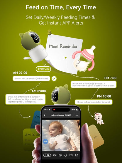 2K 4MP UHD Smart WiFi Baby Monitor PTZ Indoor Camera for Home Security, Pet Camera w/Motion Detect Auto Tracking, Real-Time Alerts, 2-Way Audio, Night Vision w/Light, Cloud & Micro SD Card Storage