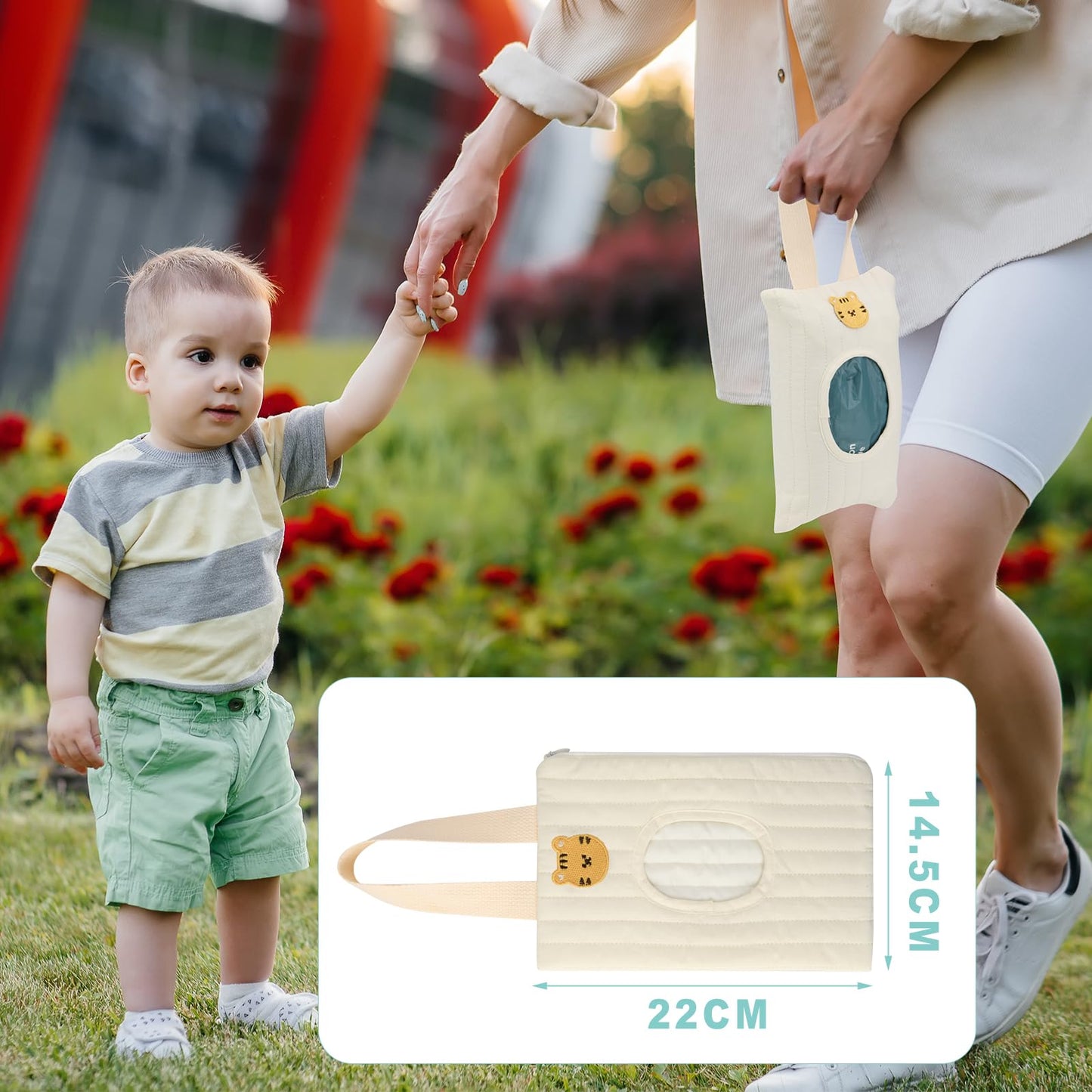 Beautyflier Refillable Wipes Dispenser for Travel, Portable Baby Wipe Case, Refillable Baby Wipes Container, Reusable Wet Wipe Pouch for Outdoor Outing, Camping, Hiking. (Beige, Tiger)