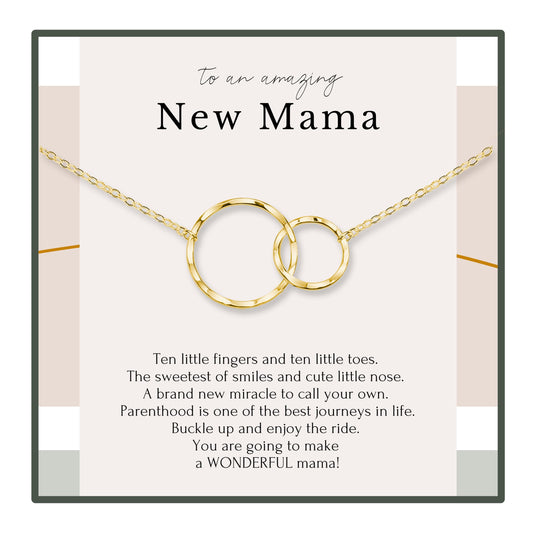 HOPE LOVE SHINE New Mom Necklace – Pregnancy Gift for Expecting Mom, First Time Mom Jewelry – Sterling Silver/Gold Double Circle Pendant with Gift Box