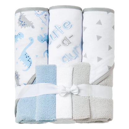 Viviland Baby Towels and Baby Wash Cloths Set Hooded Baby Towels Baby Wipes Absorbent Bath Face Towels Burp Cloths or Face Towels for Girl Boy 6-Pack Size 28 x 28 Inch(Elephant Flower)