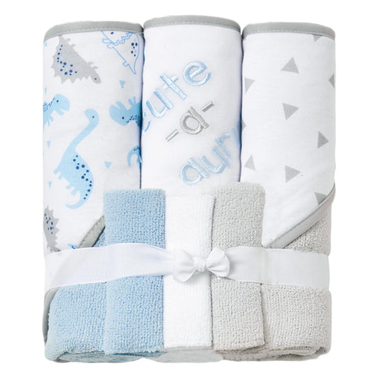 Viviland Baby Towels and Baby Wash Cloths Set Hooded Baby Towels Baby Wipes Absorbent Bath Face Towels Burp Cloths or Face Towels for Girl Boy 6-Pack Size 28 x 28 Inch(Elephant Flower)