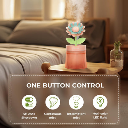 Cute Flower Mini Humidifier, 260ml Gardenia Desktop Humidifiers for Bedroom, Portable Small Cool Mist Humidification for Home, Baby Nursery, Office & Indoor Plants, USB Powered (Pink)