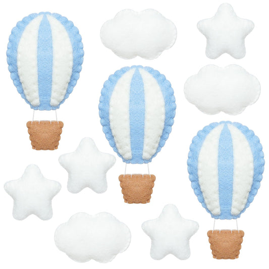 Poen 10 Pcs Star Hot Air Balloon and Cloud Nursery Decor Western Wall Decor for Bedroom Mini Felt Clouds Stars Hot Air Balloon Nursery Felt Wall for Kids Baby Bedroom(Khaki)