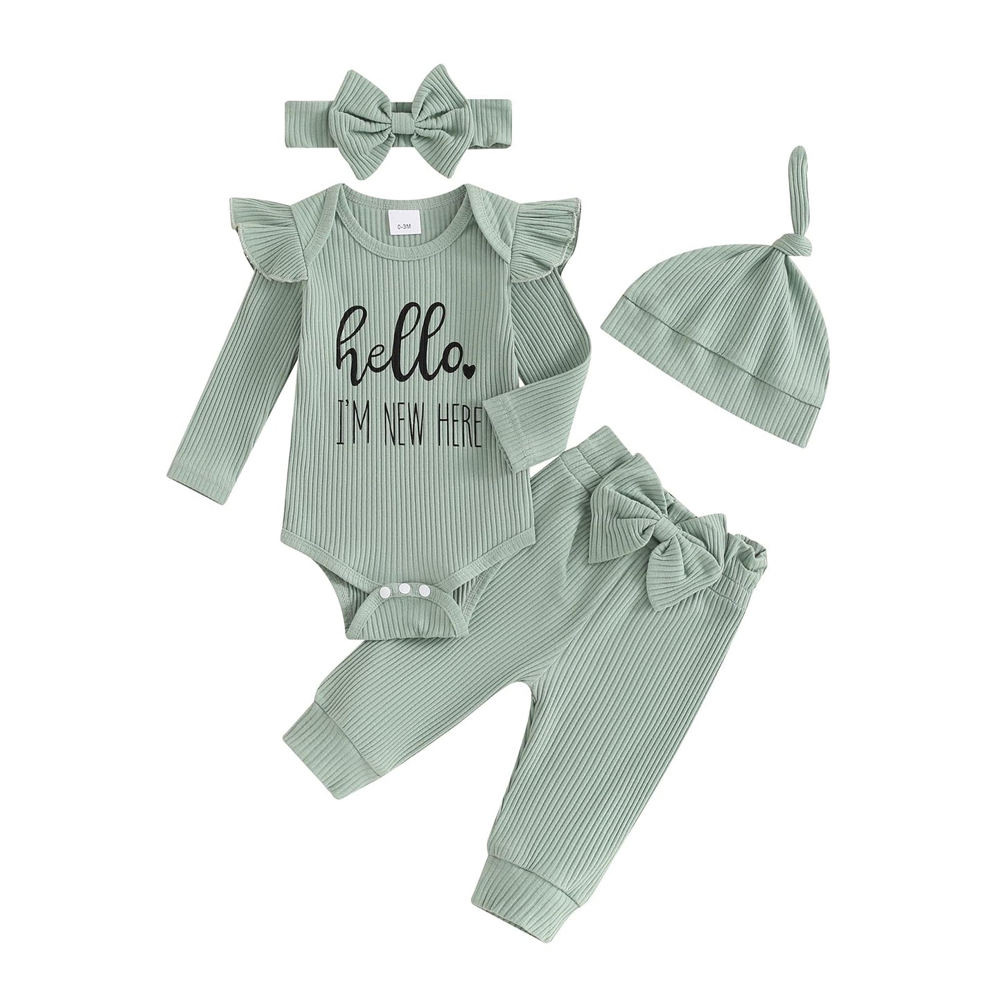 Hello World Newborn Outfit Baby Girl Going Home Outfit Ruffle Ribbed Romper Top Floral Pants Set Cute Summer Clothes