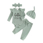 Hello World Newborn Outfit Baby Girl Going Home Outfit Ruffle Ribbed Romper Top Floral Pants Set Cute Summer Clothes
