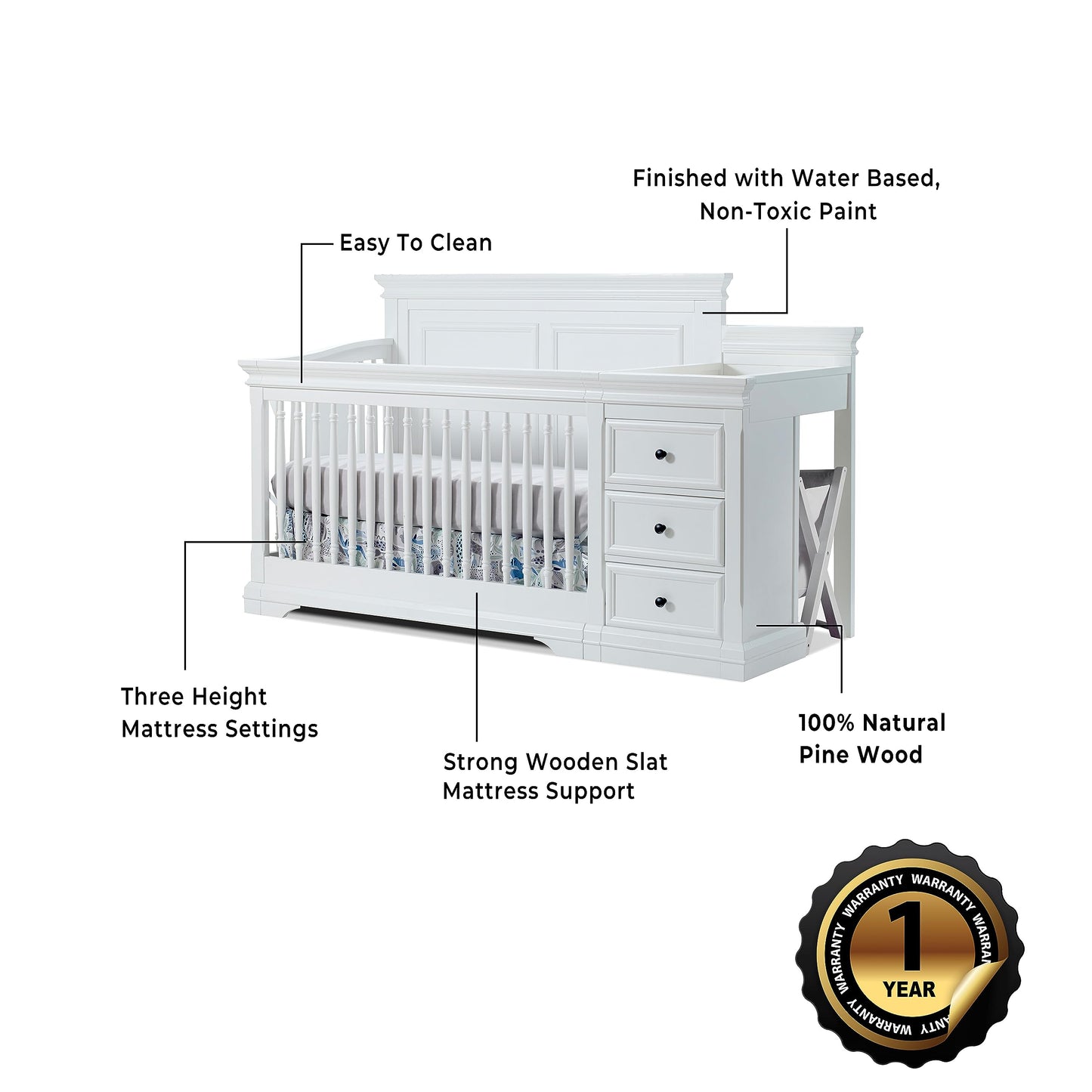 Sorelle Furniture Portofino Crib,Classic 4-In-1 Convertible Crib,Brushed Ivory Crib Made of Wood,Non-Toxic Finish, Wooden Baby Bed,Toddler Bed,Child’s Daybed and Full-Size Bed-Ivory