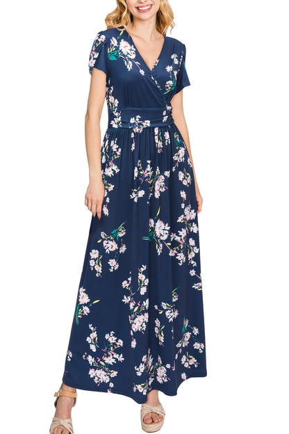 OUGES Maternity Maxi Dress Wrap V Neck Baby Shower Pregnancy Dresses for Photoshoot
