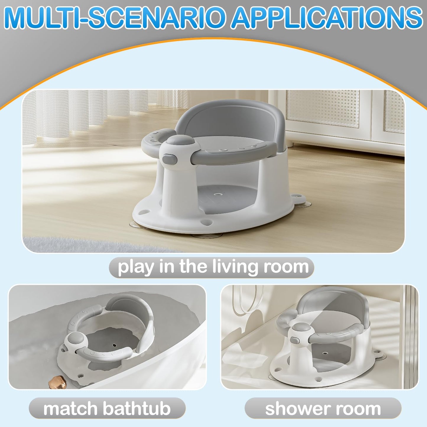 Baby Bath Seat for Babies 6 Months & up, Non-Slip Toddler Bath Seat for Baby & Newborn, Sit Up Bath Seat for Baby,Grey