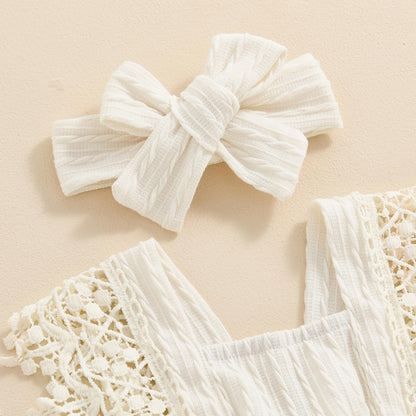 Newborn Baby Girl Lace Romper Ruffle Sleeveless Backless One Piece Jumpsuit Bodysuit with Headband Summer Clothes