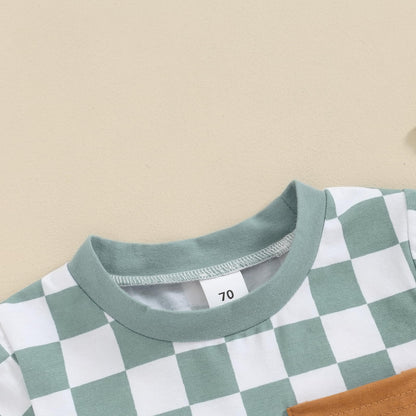 Toddler Baby Boy Summer Clothes Set Short Sleeve Checkered Tops & Shorts Novelty Color Block Outfits