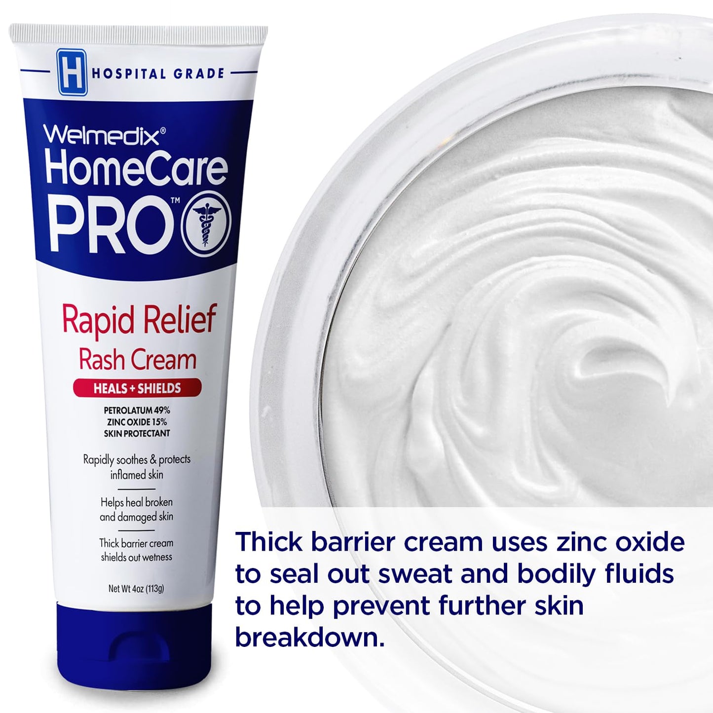 Rapid Relief Diaper Rash Cream with Zinc Oxide, Hospital Grade Barrier Cream for Adults, and Babies with Fragile or Sensitive Skin (4oz Tube, Pack of 3)
