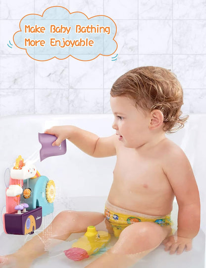 Baby Bath Toys, Fun Simple Physics Educational Bathtub Water Toy, Bath Time Fun Splash Toys for 1, 2, 3+ Year Old Boys Girls Toddlers, Safe Colorful Skin Friendly Waterwheel Bathing Toy