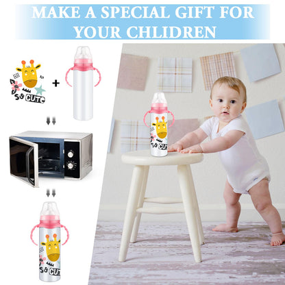 2 Pcs Trelaco Sublimation Baby Bottle Sublimation Blank Sippy Cups with Handle 8 oz Blank Kids Stainless Steel Insulated Tumblers