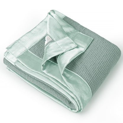 Swaddle Baby Blanket: Waffle Blanket with Satin Strim - Soft Breathable Toddler Blanket for Nursing Cover - Cotton Crib Blanket for Naptime（Cream）