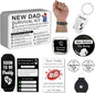 Funny New Dad Gift Set – 8-Piece First-Time Dad Kit for Baby Shower & Gender Reveal – Includes Socks, Decision Coin, Keychain, Guide Card, Wristband & More – Unique Gift for Expecting Fathers!