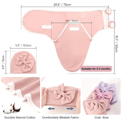 DRESHOW BQUBO 3 Pack Baby Swaddle Sleep Sacks Baby Swaddling Blanket Wrap Newborn Swaddle Sack with Big Bow Hat for Boys Girls 6-12 Lbs Newborns & 0-3 Months Girls Boys