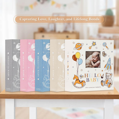 Lanpn Baby Photo Album 4x6 300 Pockets, Linen Newborn Bebe Ultrasound Photo Album with Memo Writing Area, Cover Photo Book, Picture Album for kids, Baby Girl Boy Memory Book Keepsake Colorful