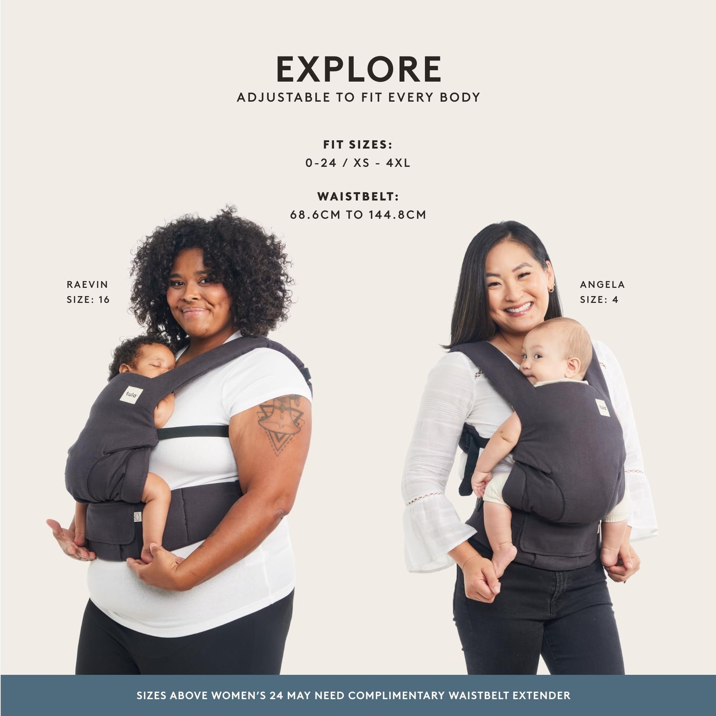 Baby Tula Explore Linen Baby Carrier 7 – 45 lb, Adjustable Newborn to Toddler Carrier, Multiple Ergonomic Positions Front and Back, Breathable and [Natural – Explore + Linen, Ash