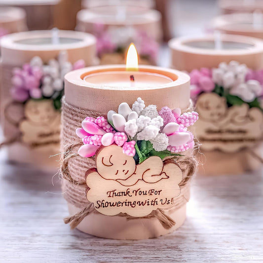 50 Piece Set Wooden Tealight Candle Holder, Baby Shower Party Favors, Party Favors for Guests, Return Gift for Guests,Girl Baby Gender Reveal.(Pink)