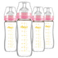Matyz 8 Ounce Glass Baby Feeding Bottle With Nipple - Light and Slim, Easy to Hold and Clean - Food Grade Borosilicate Glass, Wide Neck for Breastmilk Feeding, No BPA (Pink Lids)