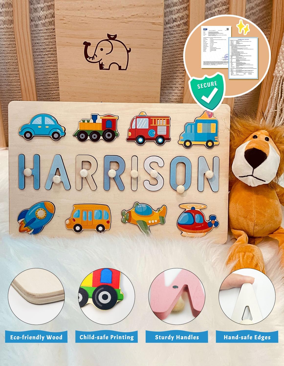 Personalized Name Puzzle with Gift Wrapping and Customizable Blessing - Montessori Learning Toy for Toddlers Ages 1-3, Helps Kids Recognize Their Names