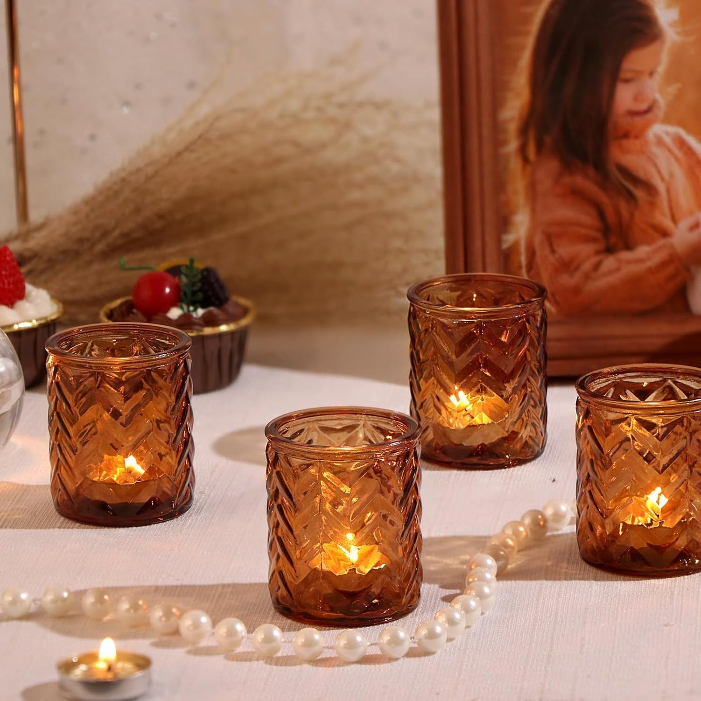 LAMORGIFT 12 PCS Blue Tealight Holders - Blue Votive Candle Holders for Wedding Party Decorations - Bulk for Wedding Reception, Bridal Shower, Baby Shower Party Decor