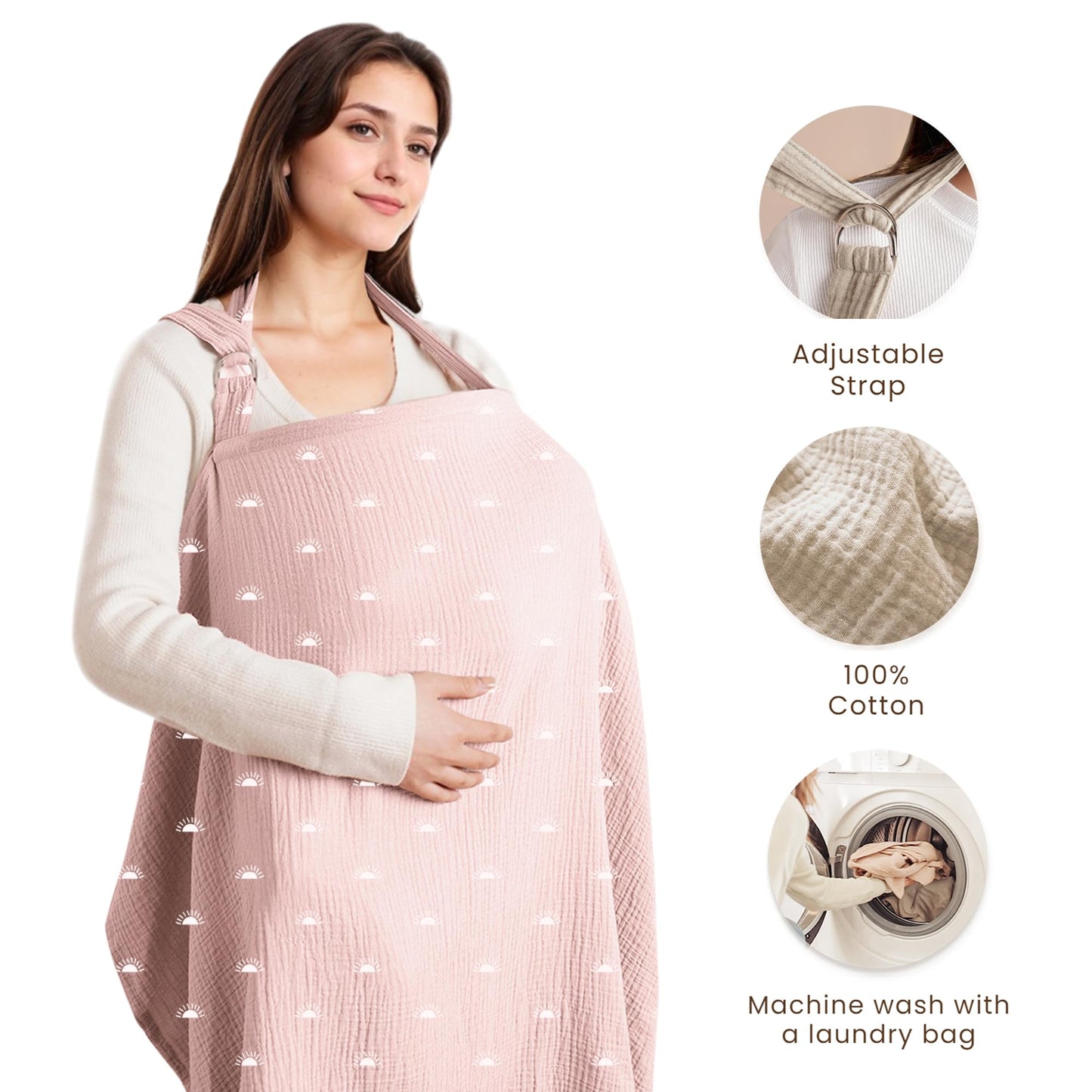 Konssy Muslin Nursing Cover for Baby Breastfeeding, Breathable 100% Cotton Breastfeeding Cover with Rigid Hoop for Mother Nursing Apron, Multi-use Carseat Canopy (Summer Wheat)