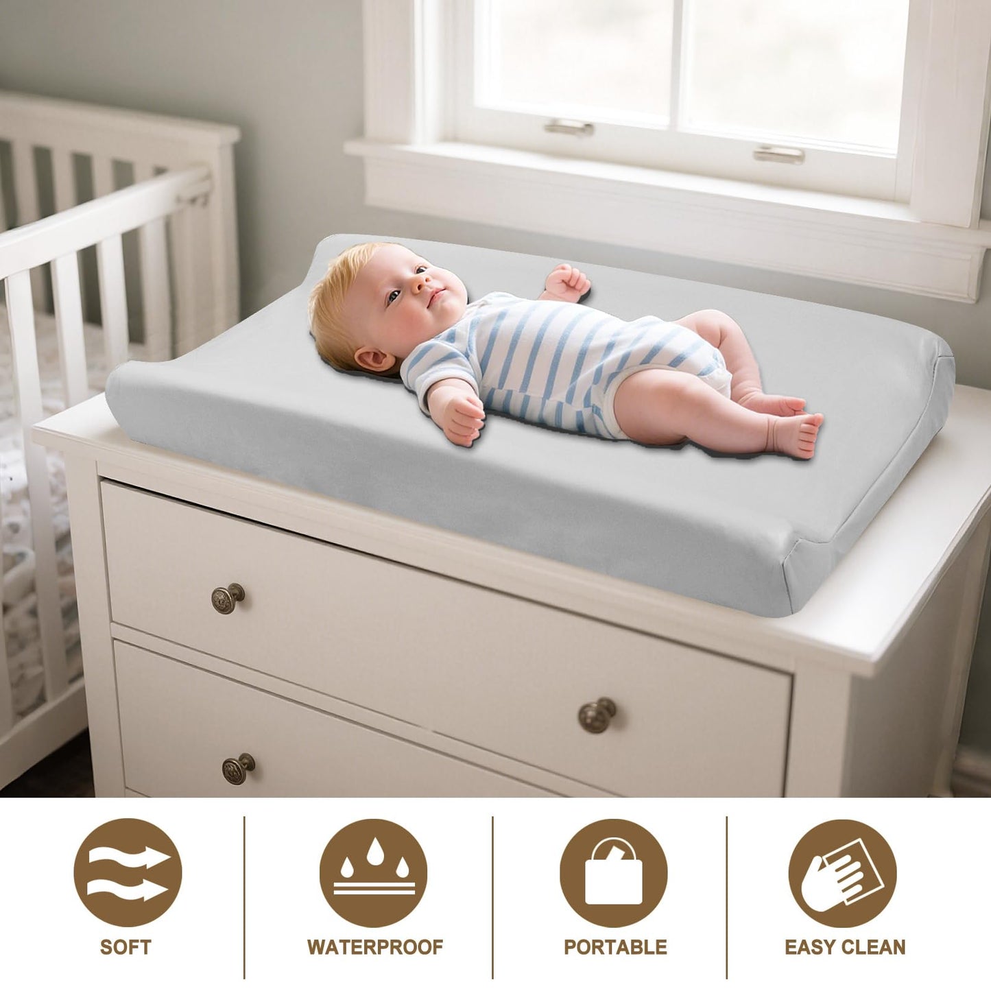 Owlowla Changing Pad Cover,Waterproof Changing Pad Covers-Soft Leather Diaper Changing Table Cover,Fits Standard Changing Pads for Baby Boy Girl（Brown）