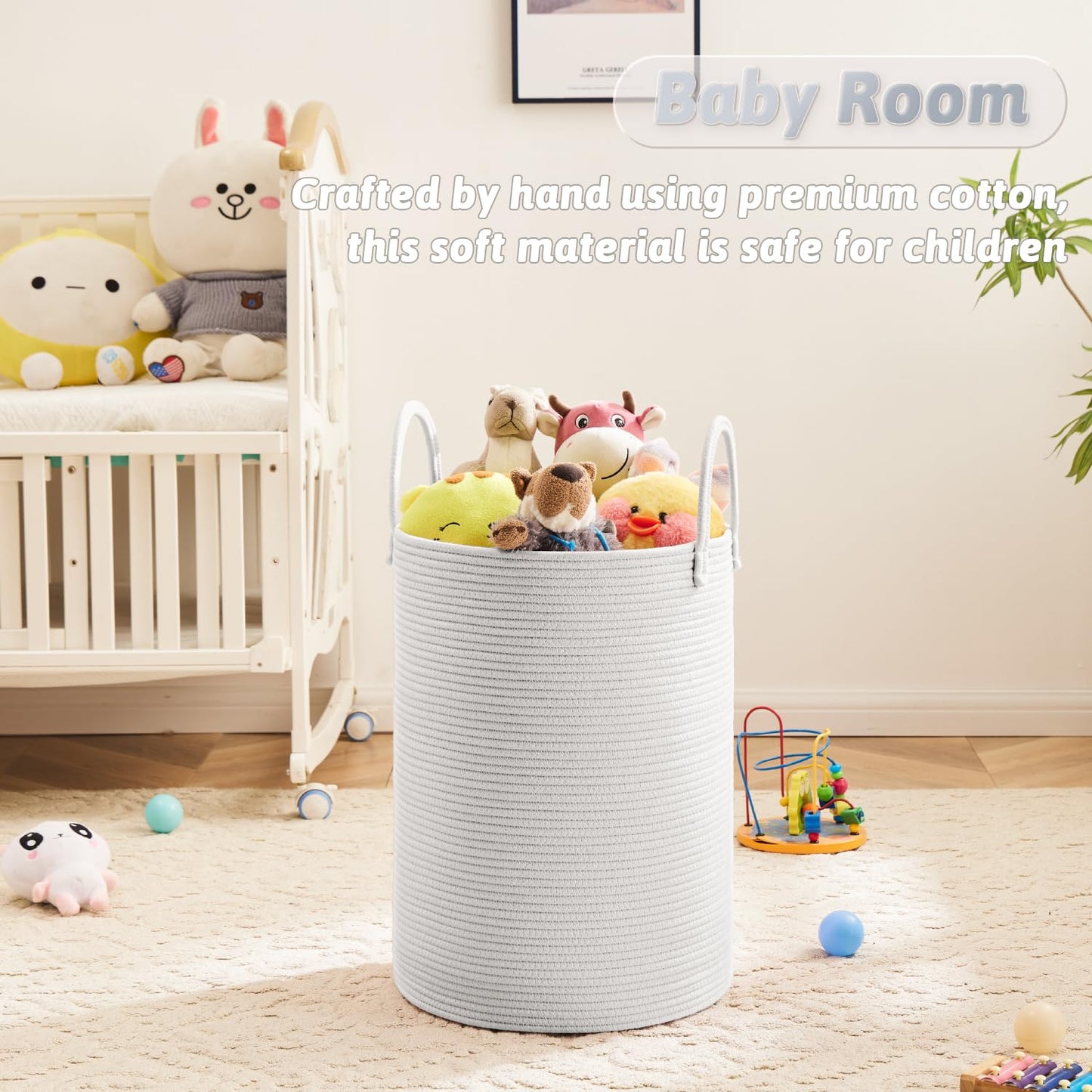Laundry Basket,Woven Cotton Rope Laundry Hamper,60L for Decor Storage of Dirty Clothes,Toys and Blankets in Bathroom,Baby Room and Living Room
