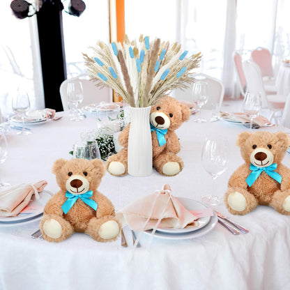 6 Sets 123 Pcs Baby Shower Table Centerpieces Dried Pampas Decor Bear Stuffed Ceramic Look Plastic Vase with Bow for Boho Wedding Bridal Shower Flowers Table Decorations(Brown,Neutral)