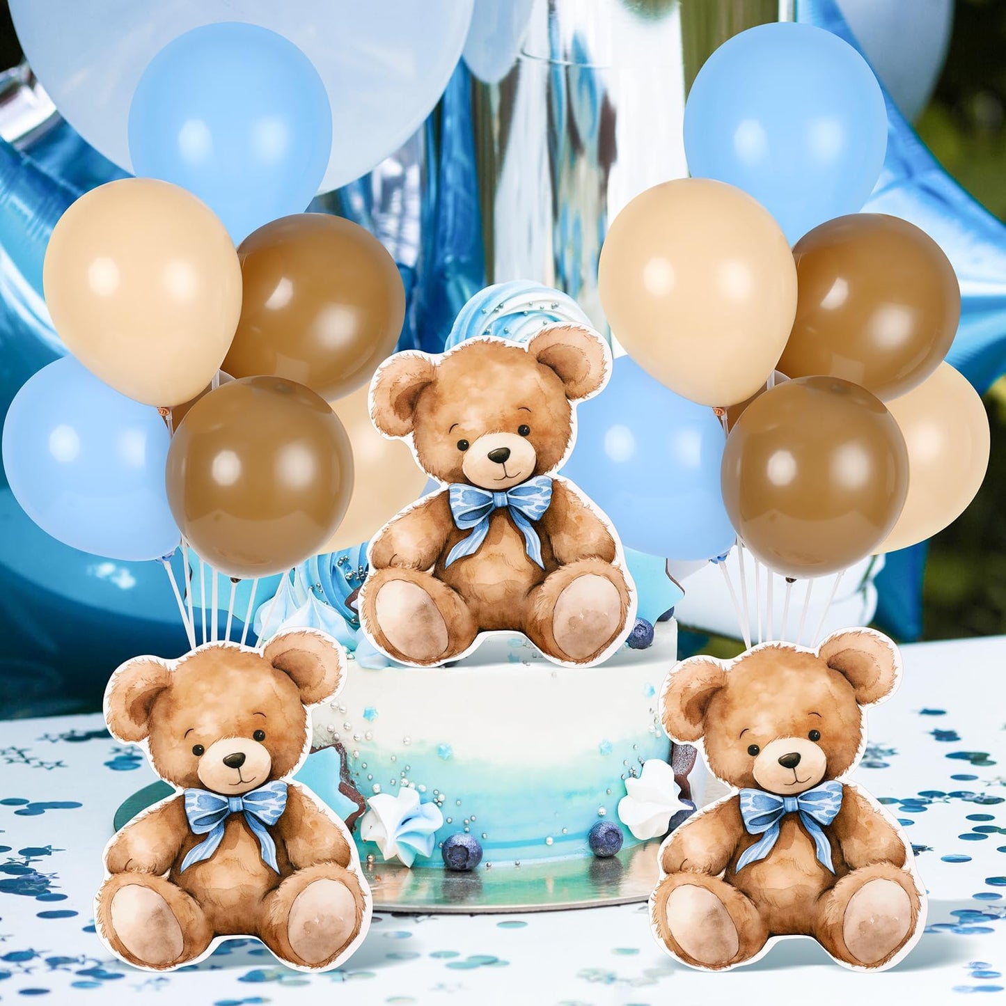 4 Sets Balloon Stand Kit for Table Bear Baby Shower Tables Centerpieces with Balloon Boy Baby Shower Decorations for Bear Theme Gender Reveal Birthday Party Table Decorations Supplies (Brown Bear, 4)