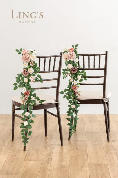 Ling's Moment 10pcs Wedding Chair Decorations Aisle Floral Swag Artificial Pew Flowers Hanging Garland Pink Blush & Cream For Ceremony Reception Church Rose Floral Faux Arrangement Party Outdoor Decor