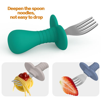 4Pcs Toddler Forks Baby Forks Set - Self-Feeding Utensils with Soft-Silicone Handles, 18/8 Stainless Steel, Anti-Choke & BPA-Free Cutlery Set