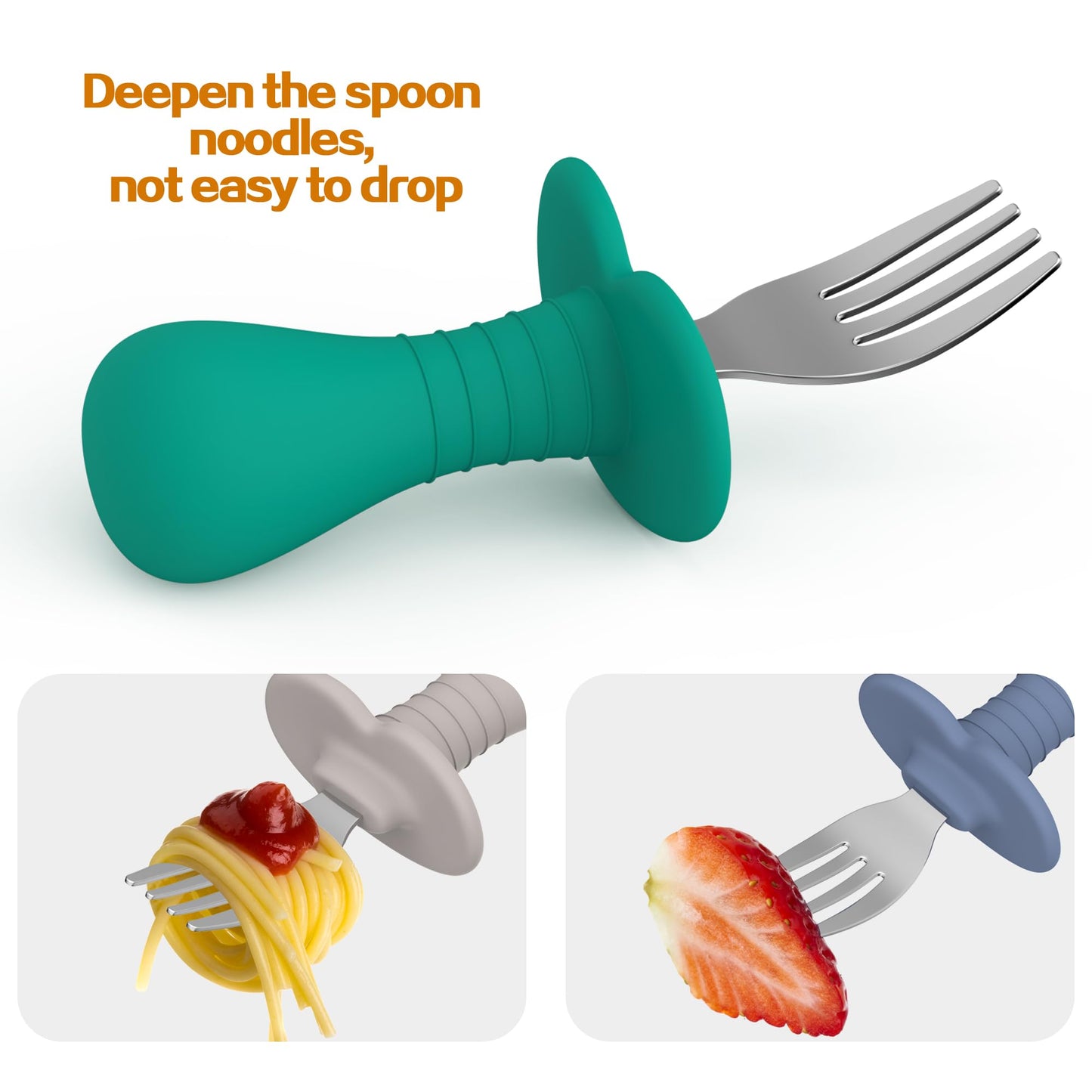 4Pcs Toddler Forks Baby Forks Set - Self-Feeding Utensils with Soft-Silicone Handles, 18/8 Stainless Steel, Anti-Choke & BPA-Free Cutlery Set