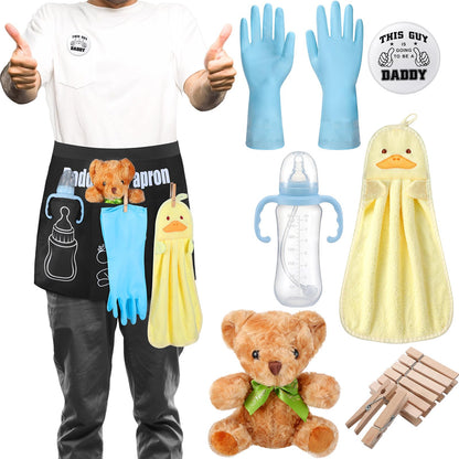 7 Pcs Daddy Duty Apron Diaper Duty Apron New Dad Gifts for Baby Shower Gender Reveal First Time New Dad Gifts (Black,Classic)