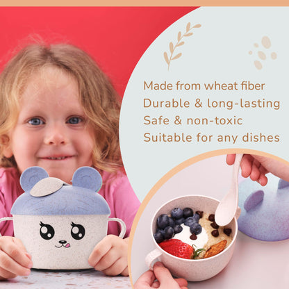 Wheat Straw Bowl with Lid & Spoon - BPA Free - Snack Bowls - Lightweight Plates, Reusable, Microwave & Dishwasher Safe - Wheat Straw Dinnerware - Camping Bowls