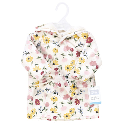Hudson Baby Infant Girl Mink with Faux Fur Lining Pool and Beach Robe Cover-ups, Soft Painted Floral, 0-6 Months