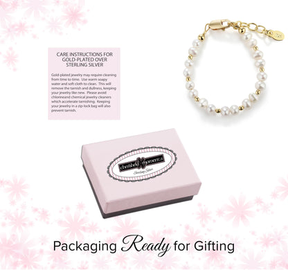 Cherished Moments Children's 14K Gold-plated over Sterling Silver Bracelet with White High-End Simulated Pearls for Babies, Infants, Toddlers, and Girls