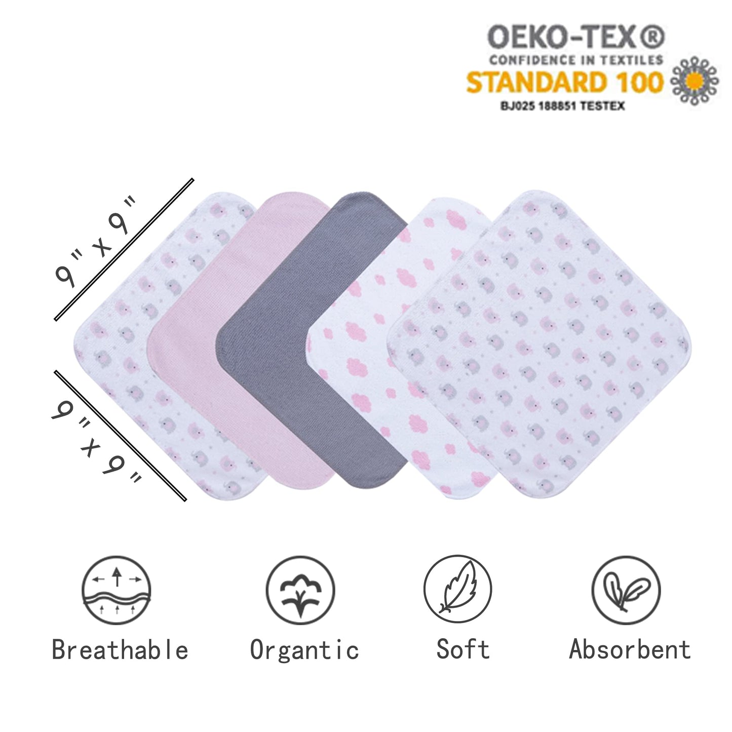 Viviland Baby Towels and Baby Wash Cloths Set Hooded Baby Towels Baby Wipes Absorbent Bath Face Towels Burp Cloths or Face Towels for Girl Boy 6-Pack Size 28 x 28 Inch(Elephant Flower)