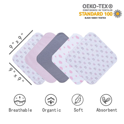 Viviland Baby Towels and Baby Wash Cloths Set Hooded Baby Towels Baby Wipes Absorbent Bath Face Towels Burp Cloths or Face Towels for Girl Boy 6-Pack Size 28 x 28 Inch(Elephant Flower)