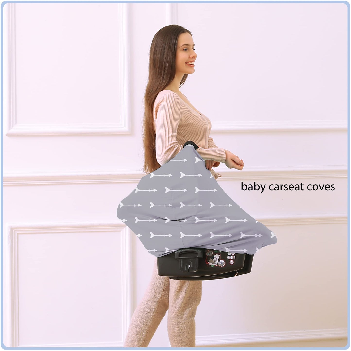 Car Seat Covers Canopy Cover - Multi-use Cover Carseat Canopy, Breathable Breastfeeding Cover, Car Seat Covers for Bbies, Boys & Girls Shower Gifts (Dark Blue Dinosaur)